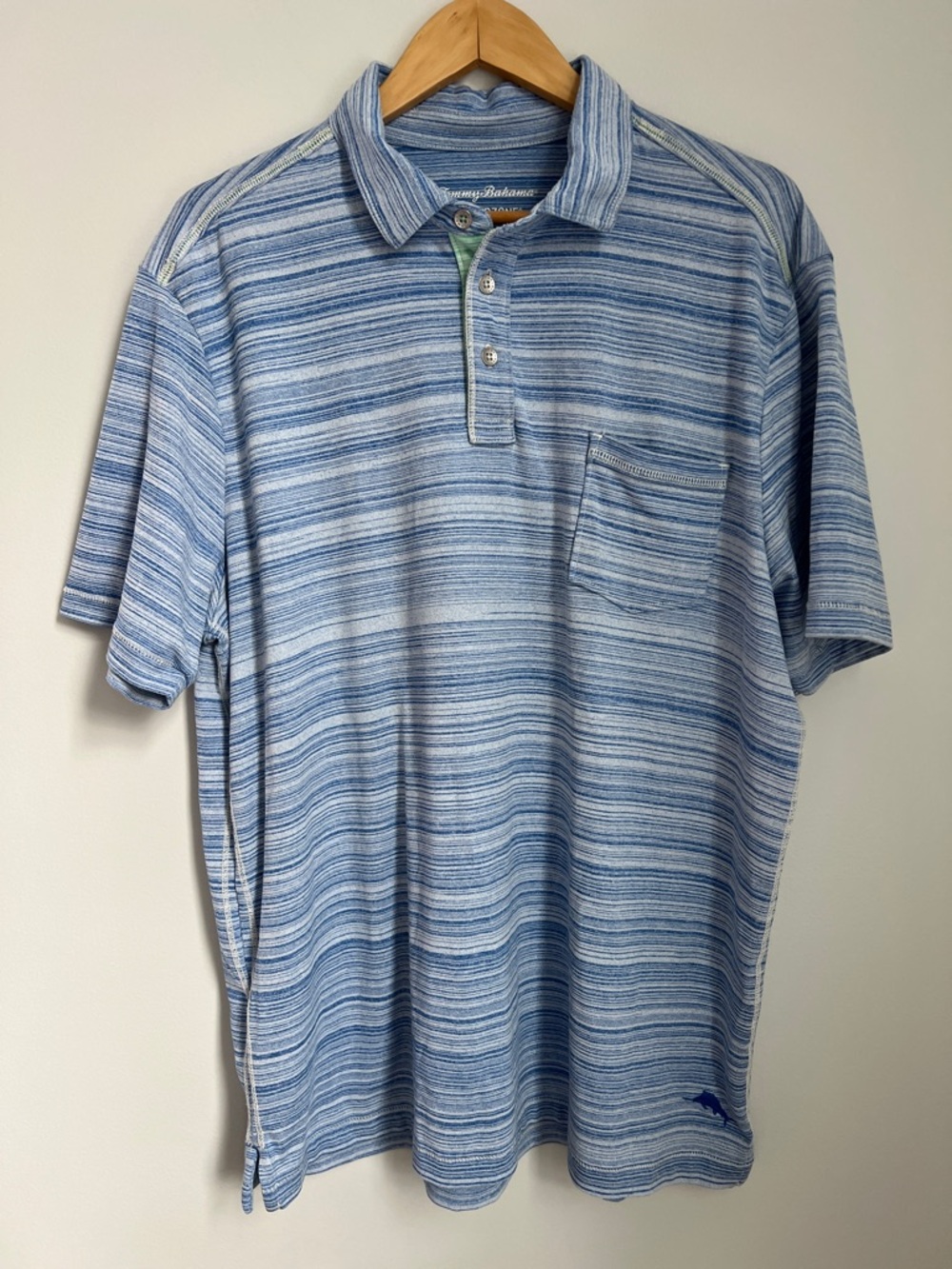 Tommy Bahama Men’s Light Blue Multi-Stripe Polo Size L